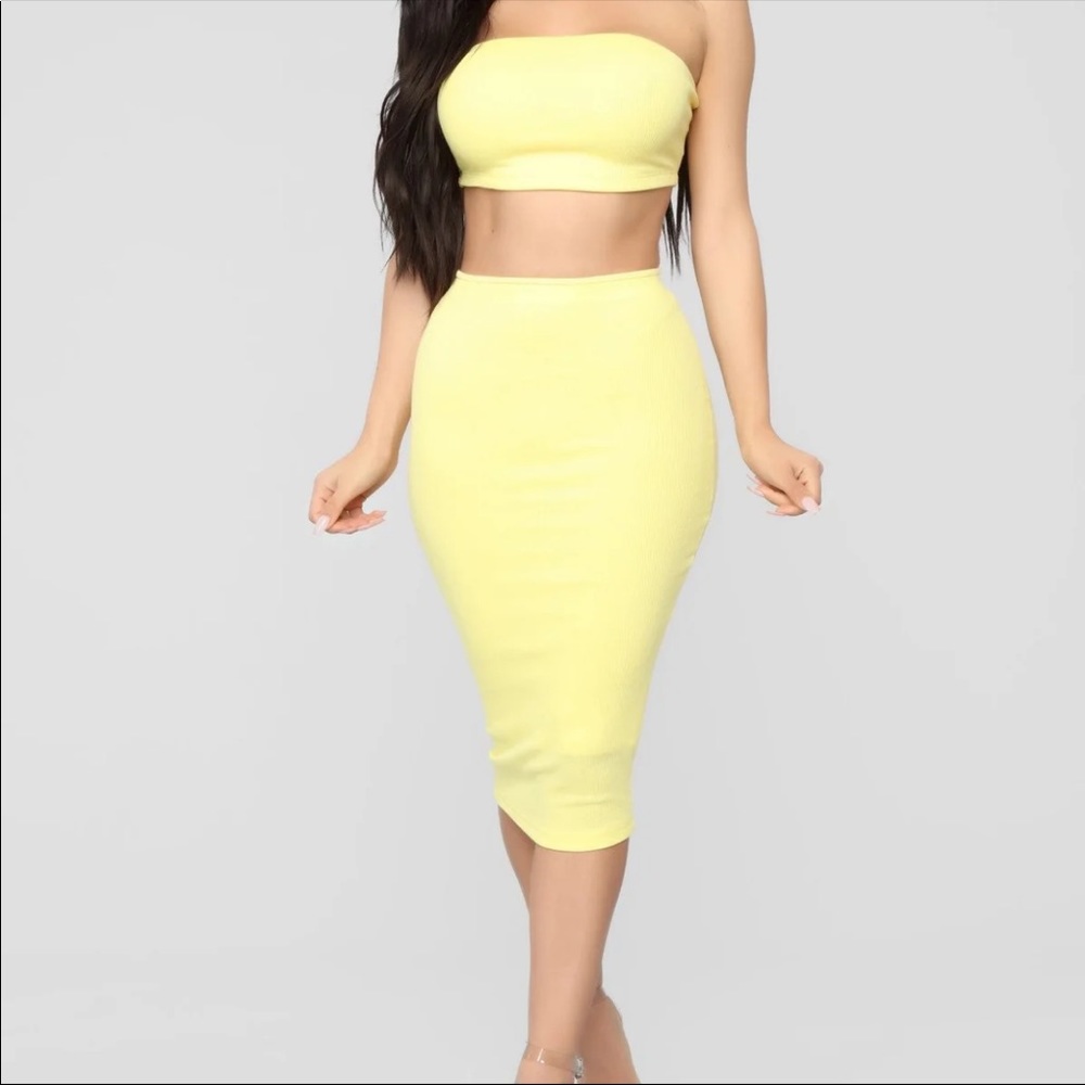 Fashion Nova Yellow Chasing Thrills Skirt Set